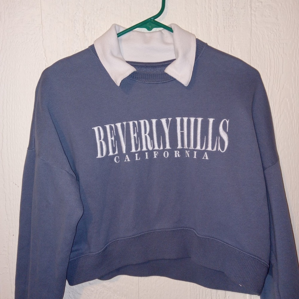 Hollister Beverly Hills Cropped Sweatshirt Womens 2XS Blue Collared